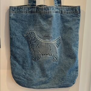 Vintage Handmade Denim Tote/Market Bag with Golden Retriever Embossed on Front